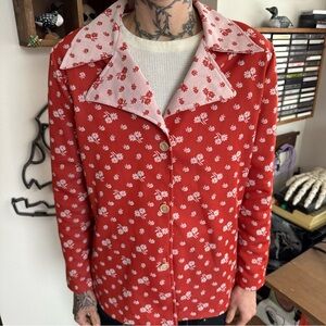 Vintage 70s Floral Double Knit Polyester Button Down Shirt ~ Size M